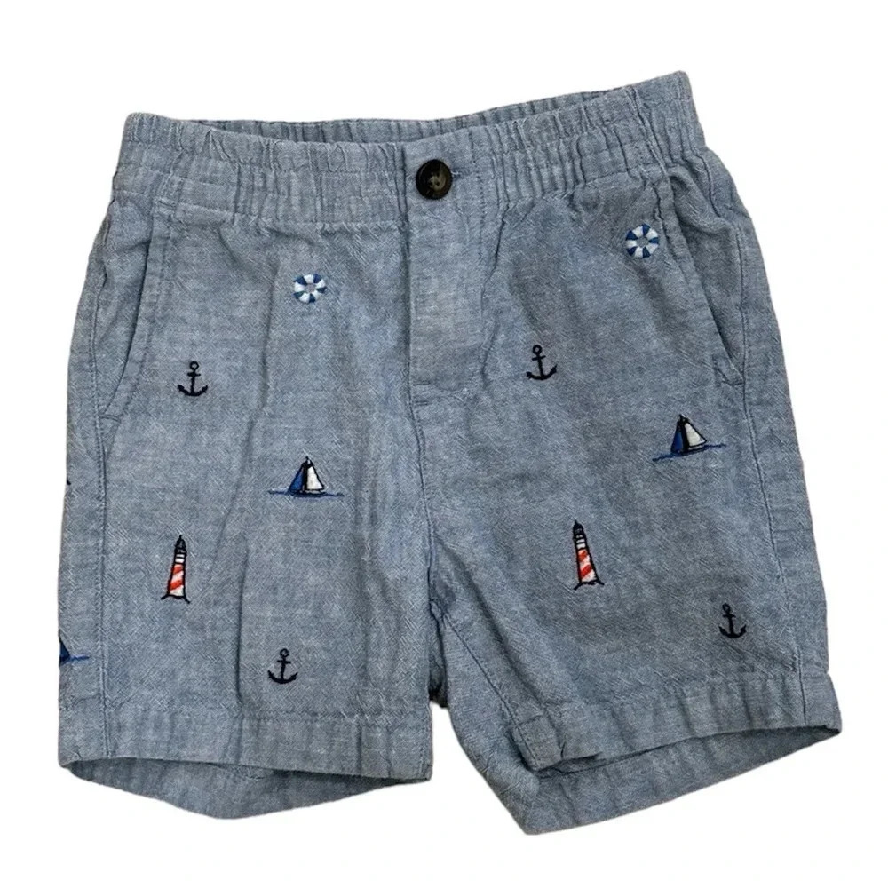 Janie and Jack Nautical Sailing Embroidered Chino Shorts
